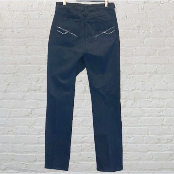 NYDJ -- Jeans, Black Straight Cut, Rhinestone Detail on Back Pockets - Picture 3 of 13